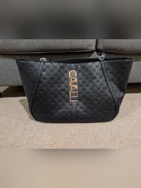 Cavalli Class Black Tote with Gold Logo Plaque